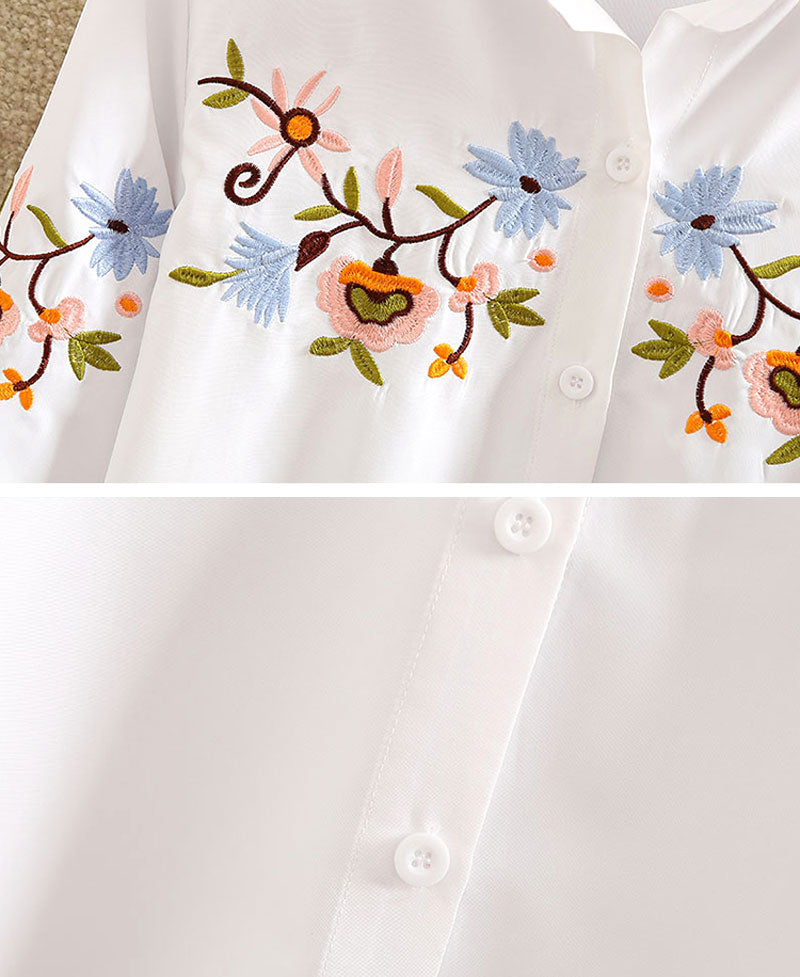 Embroidery White Cotton Shirt - Bean Concept - Etsy