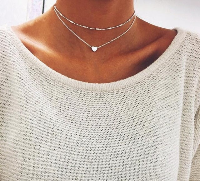 Simple Layered Heart Necklace - Bean Concept - Etsy