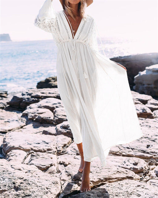 Boho Long Dress with Lace Sleeves - Bean Concept - Etsy