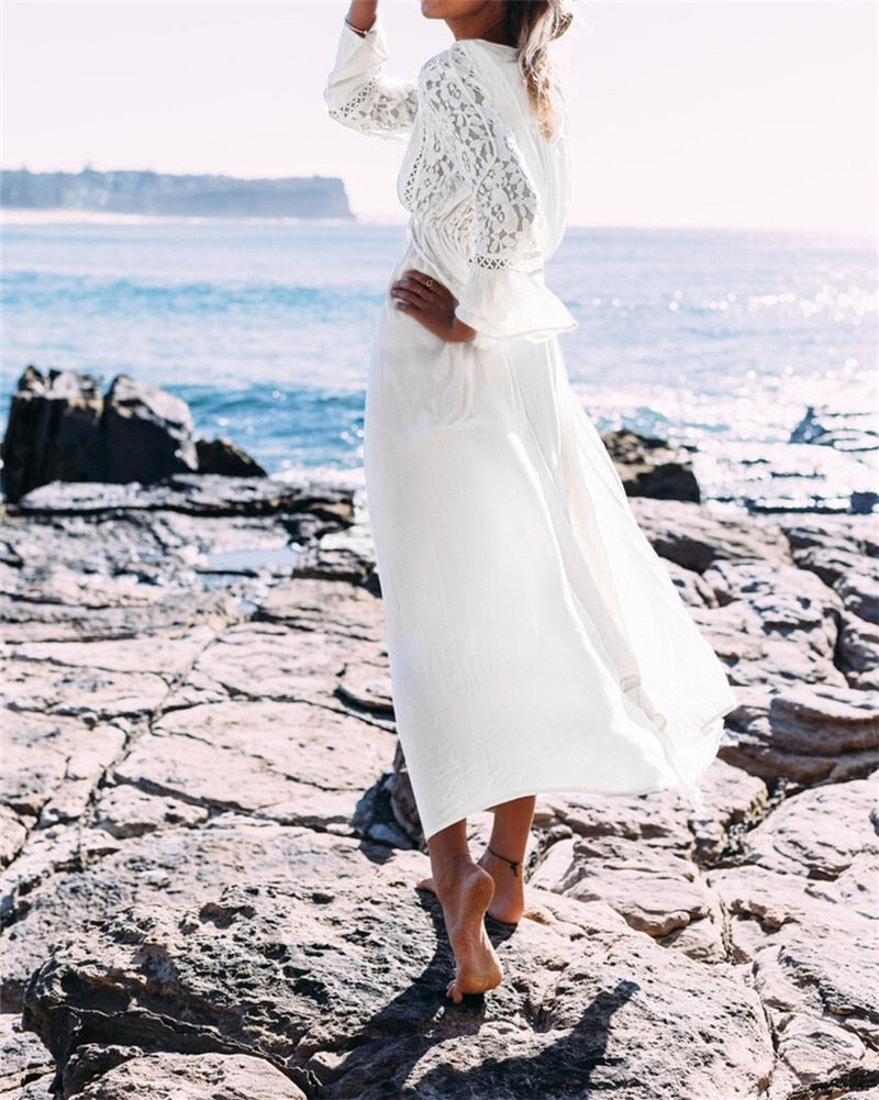 Boho Long Dress with Lace Sleeves - Bean Concept - Etsy