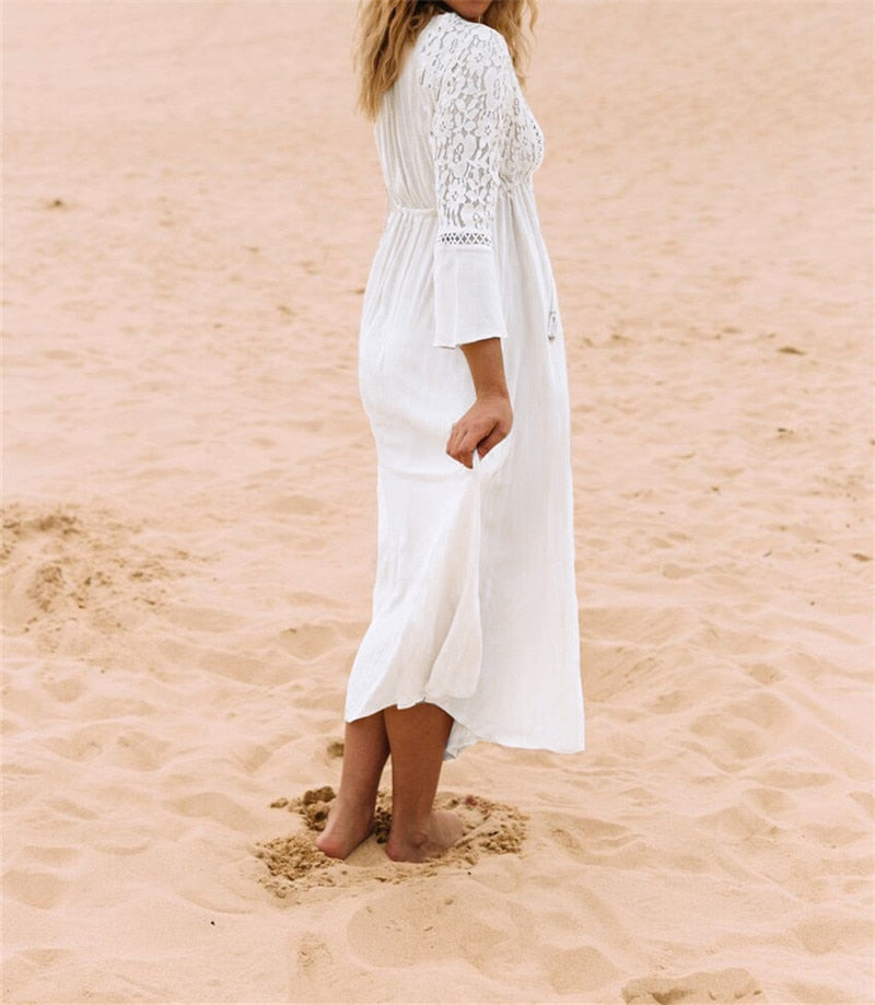 Boho Long Dress with Lace Sleeves - Bean Concept - Etsy