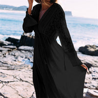 Boho Long Dress with Lace Sleeves - Bean Concept - Etsy