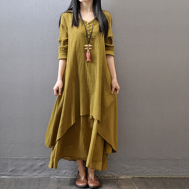 Cotton Linen Maxi Dress - Bean Concept - Etsy