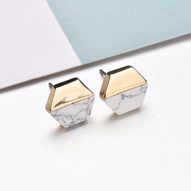 Round Geometric Stone Stud Earrings - Bean Concept - Etsy