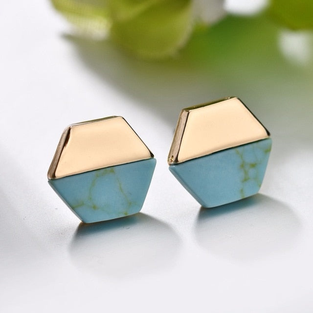 Round Geometric Stone Stud Earrings - Bean Concept - Etsy