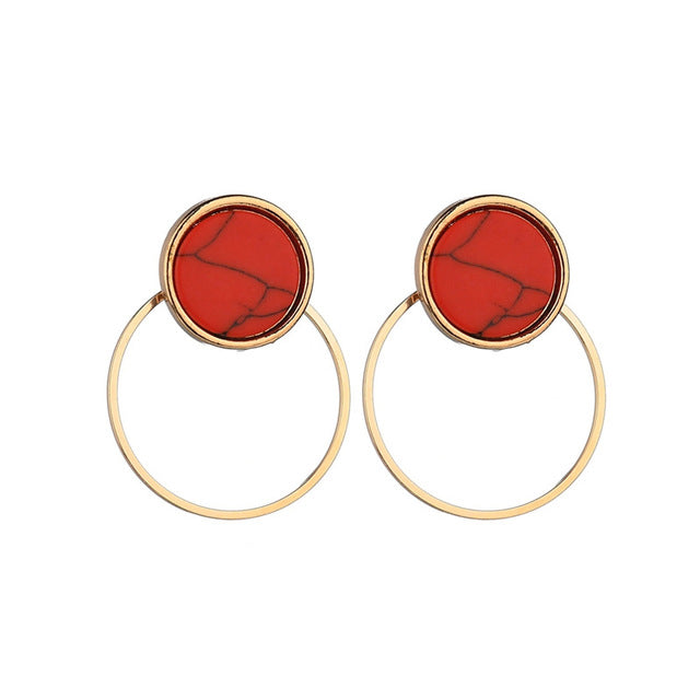 Round Geometric Stone Stud Earrings - Bean Concept - Etsy