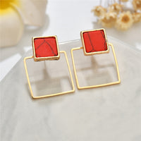 Round Geometric Stone Stud Earrings - Bean Concept - Etsy