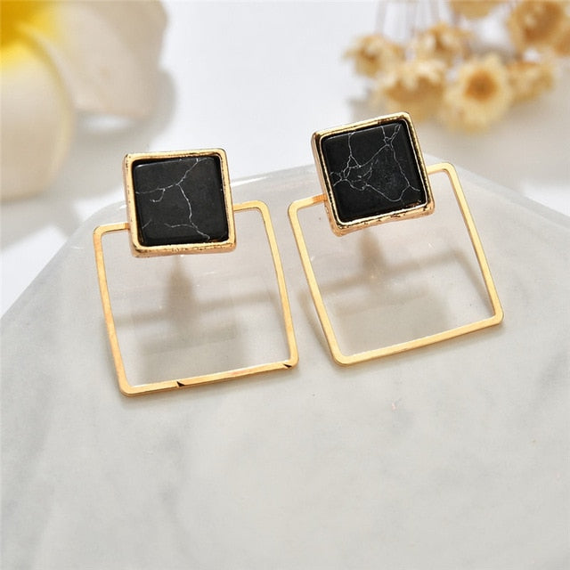 Round Geometric Stone Stud Earrings - Bean Concept - Etsy