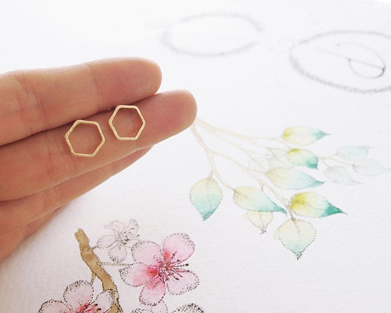 Hive Hexagon Stud Earrings - Bean Concept - Etsy