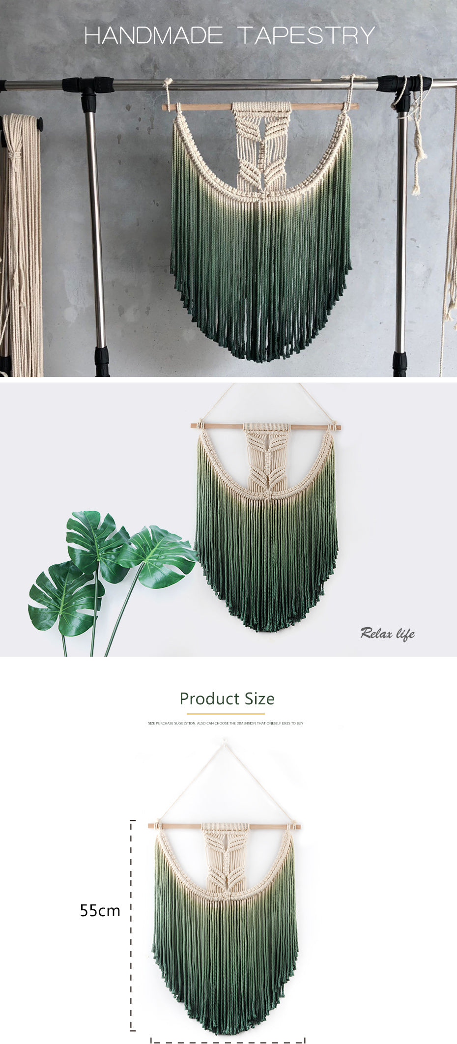Green Ombre Macramé Wall Hanging Tapestry - Bean Concept - Etsy