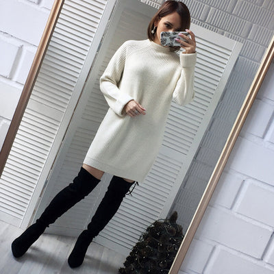 Winter Solid Knitted Cotton Sweater Dress - Bean Concept - Etsy