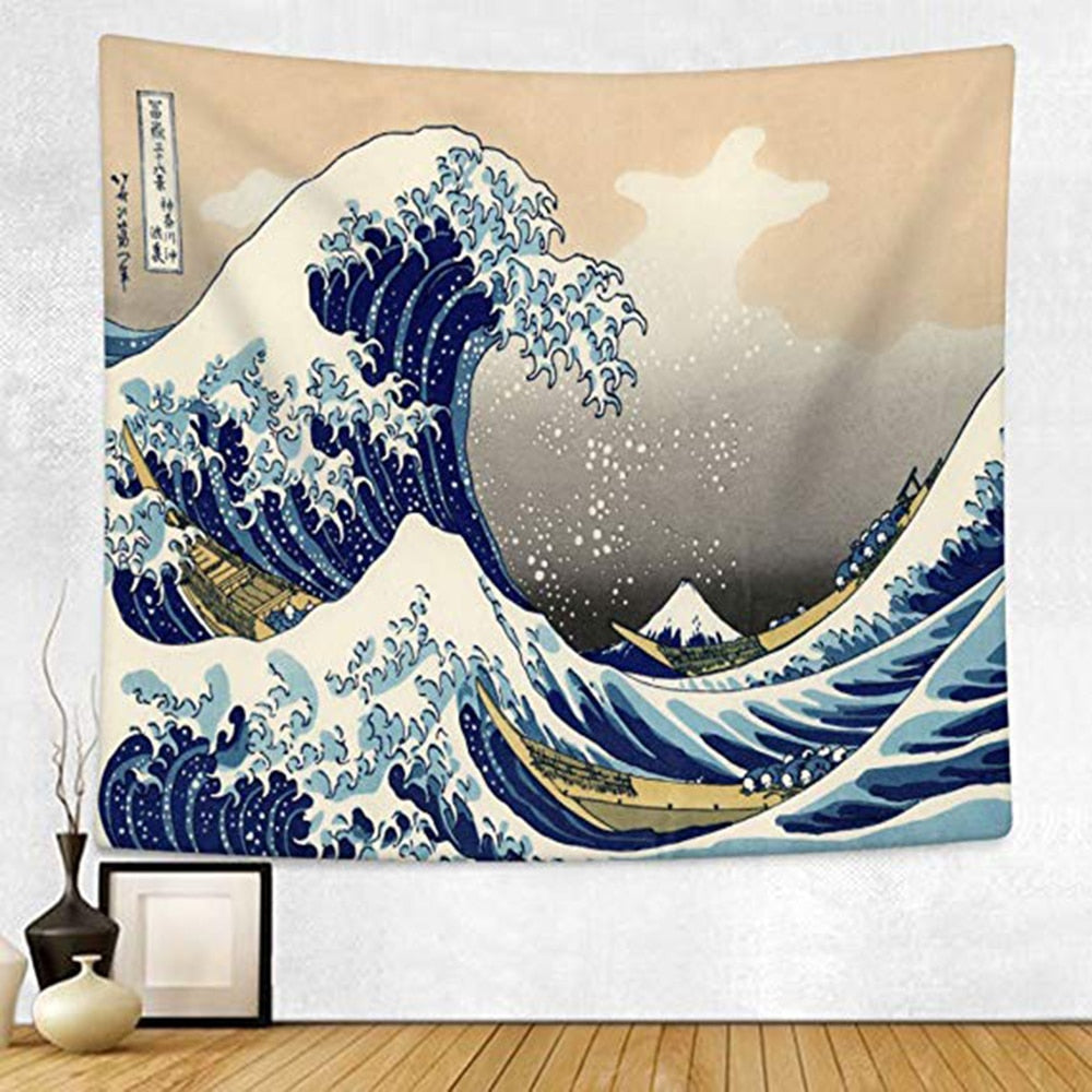 Japan Kanagawa Waves Printed Hanging Tapestry - Bean Concept - Etsy