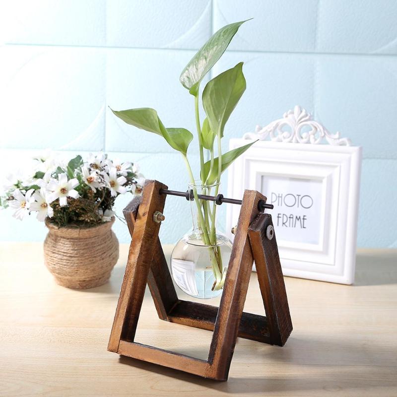 Glass Wood Vase Plant Pot - Bean Concept - Etsy