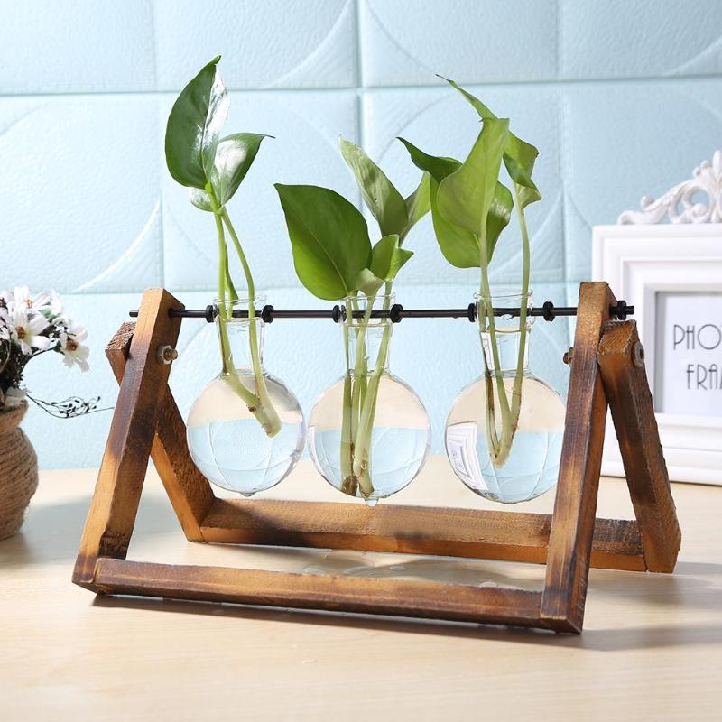 Glass Wood Vase Plant Pot - Bean Concept - Etsy