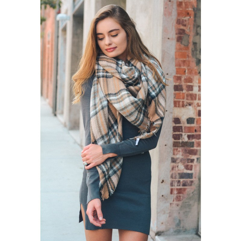 Khaki Brown Plaid Blanket Scarf - Bean Concept - Etsy