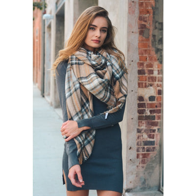 Khaki Brown Plaid Blanket Scarf - Bean Concept - Etsy