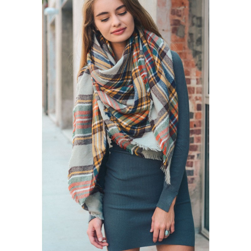 Khaki Brown Plaid Blanket Scarf - Bean Concept - Etsy