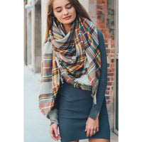 Khaki Brown Plaid Blanket Scarf - Bean Concept - Etsy