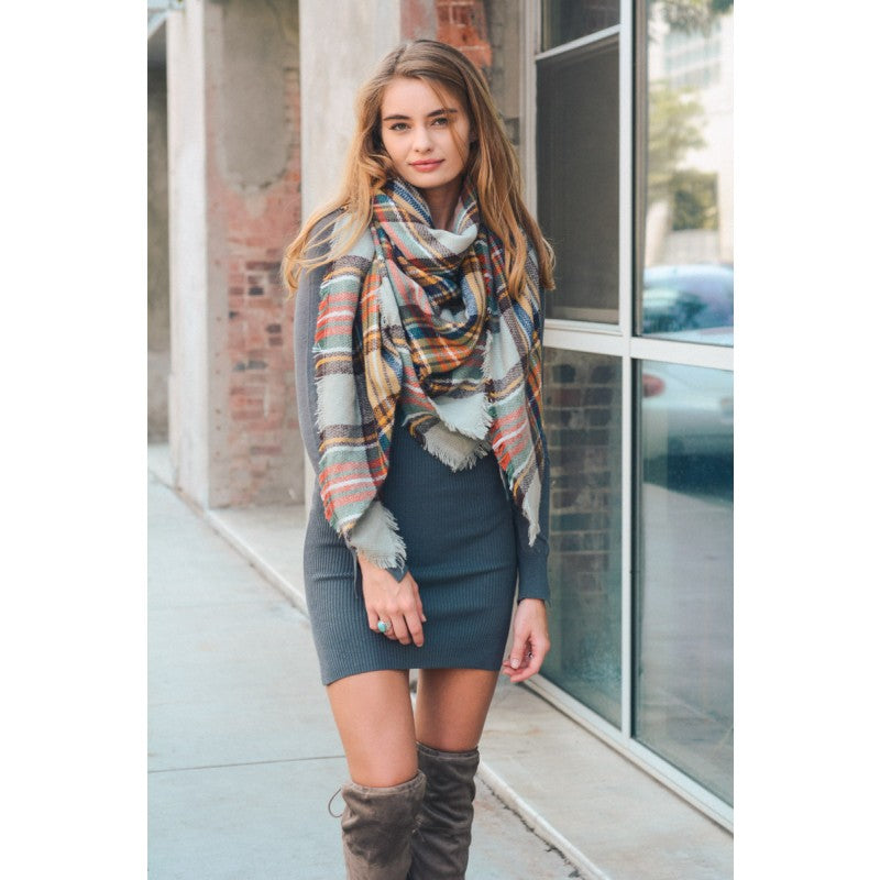 Khaki Brown Plaid Blanket Scarf - Bean Concept - Etsy